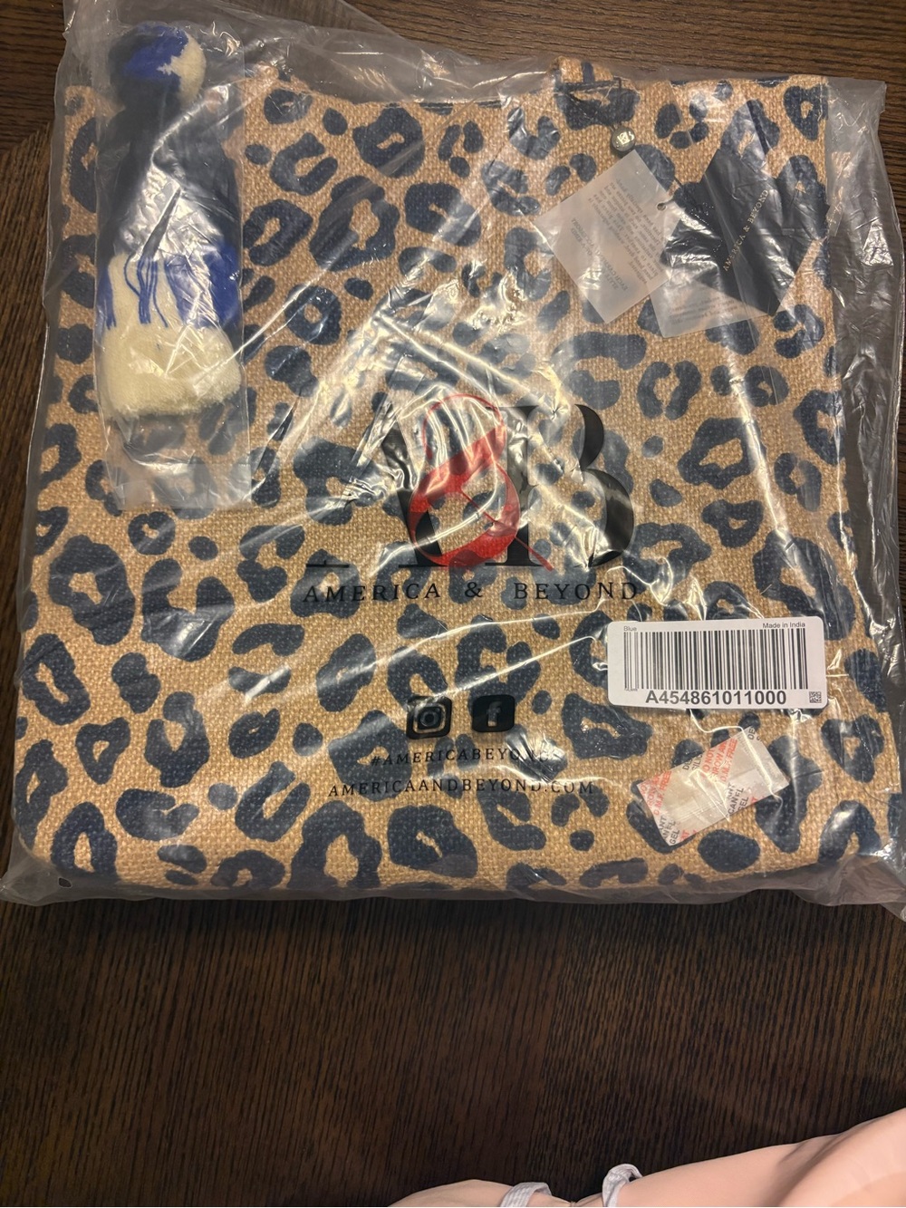 American & Beyond Leopard Purse in Tan & Blue